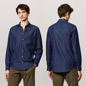 Massimo Alba Mens Cannary Blue Cotton Denim Button Up Shirt Made in Italy 100% M